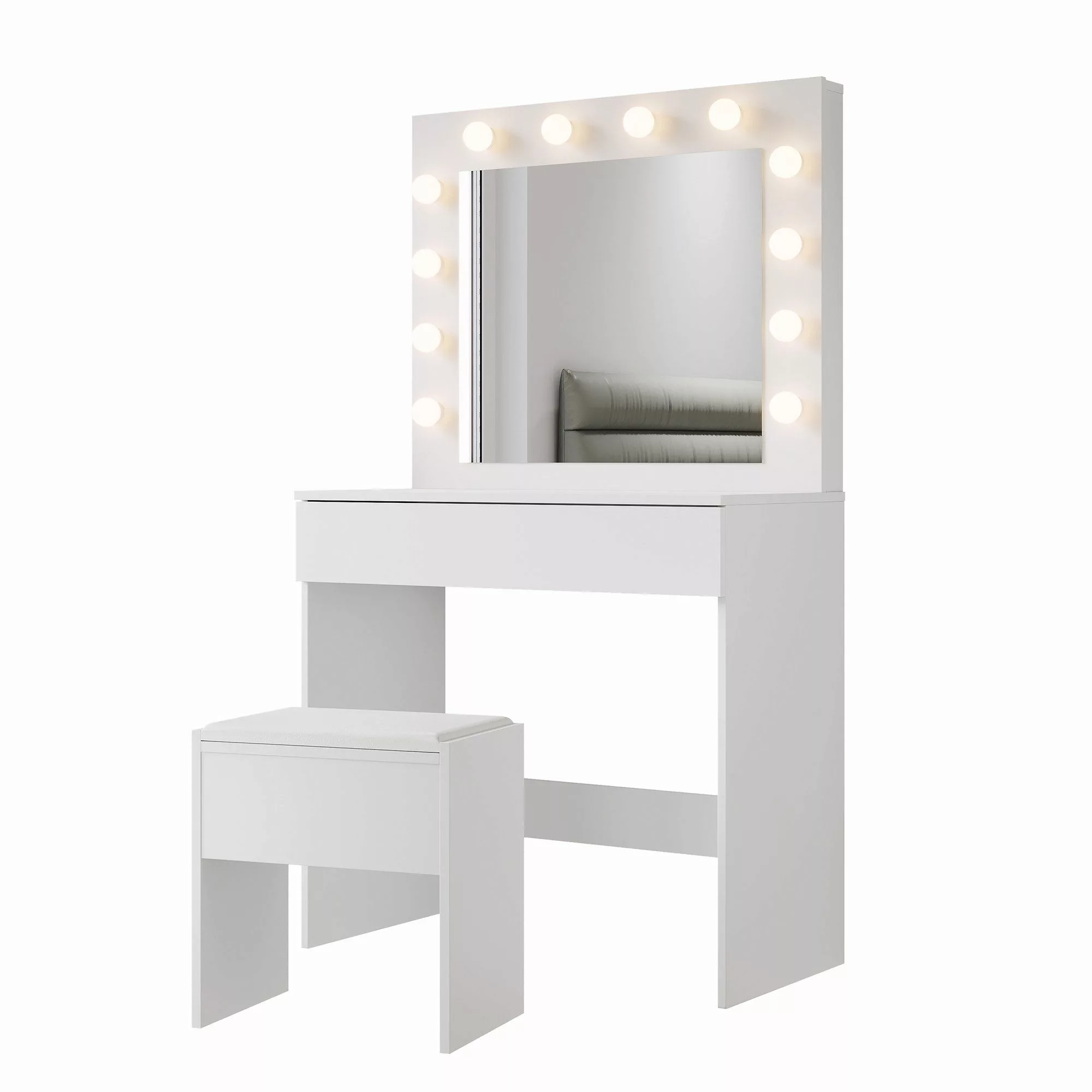 SONNI Schminktisch Schwarz/Weiß, mit LED-Beleuchtung, 80x40x140cm,3 günstig online kaufen
