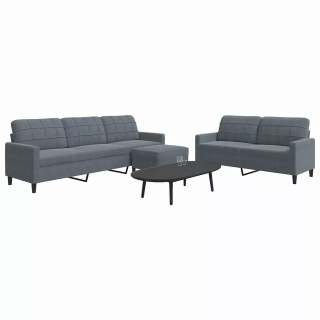 vidaXL Sofa Sofagarnitur mit Kissen Samt, Standard + Fußhocker, Dunkelgrau günstig online kaufen