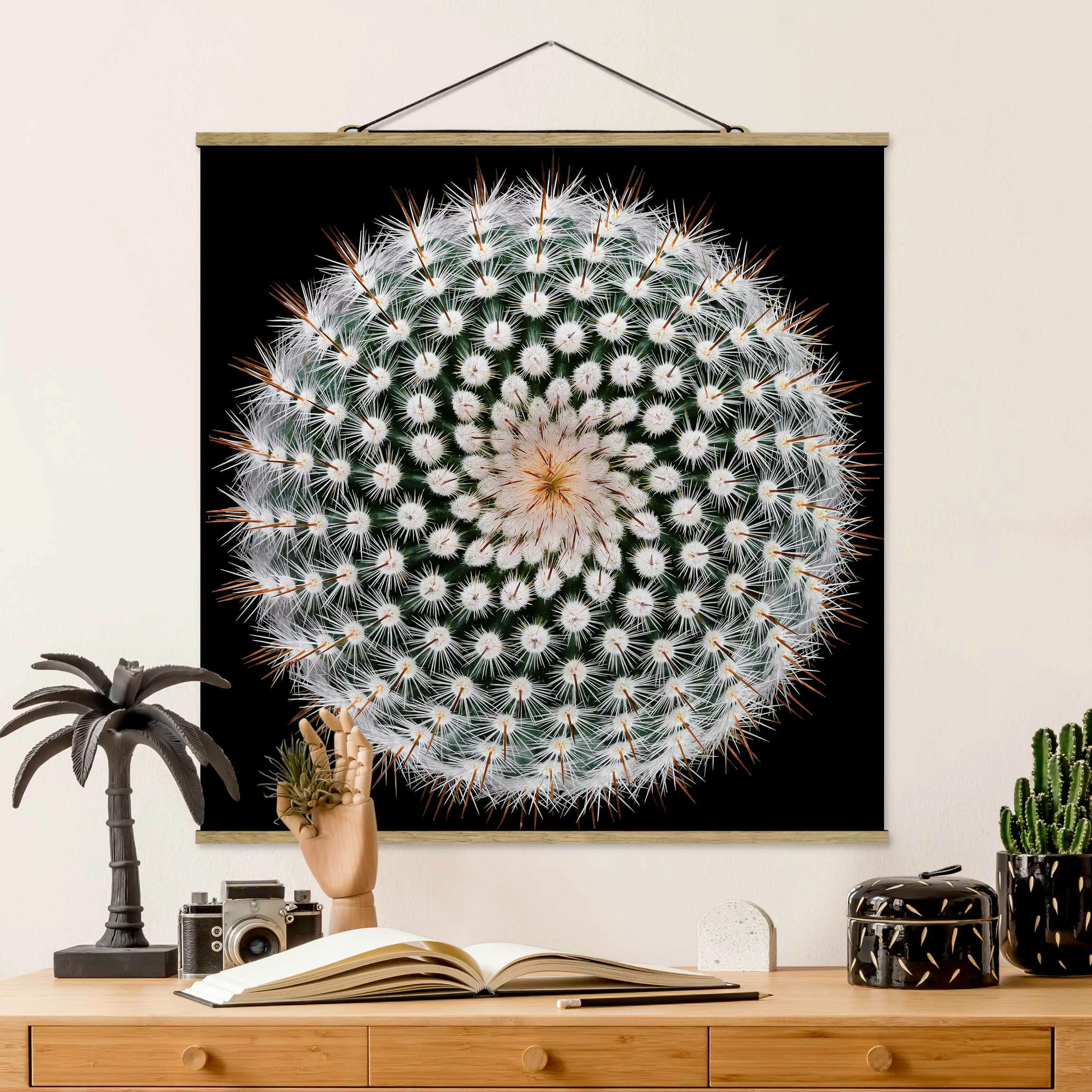 Stoffbild Blumen mit Posterleisten - Quadrat Kaktusblüte günstig online kaufen