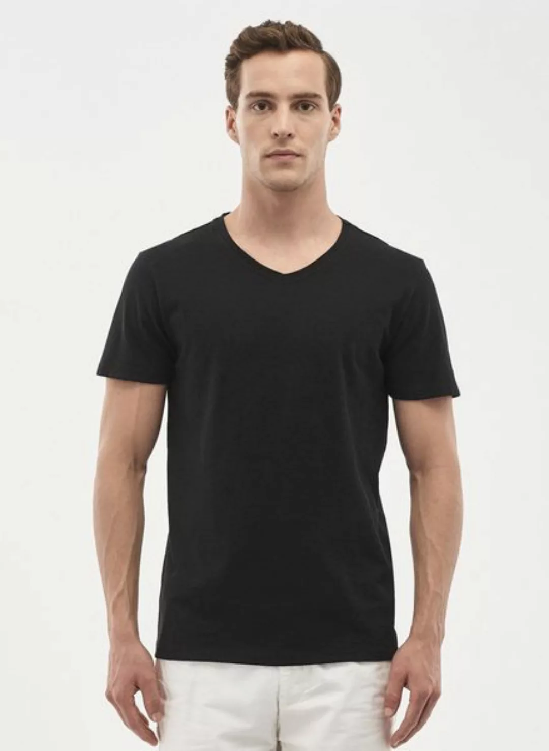 Basic T-shirt Aus Bio-baumwolle Mit V-ausschnitt günstig online kaufen