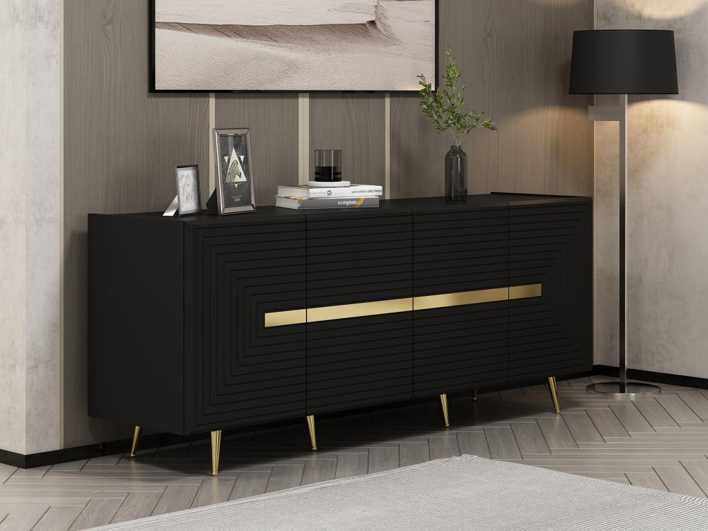 Sideboard mit 4 Türen - MDF - Schwarz & Goldfarben - MOLYA von Pascal MORAB günstig online kaufen