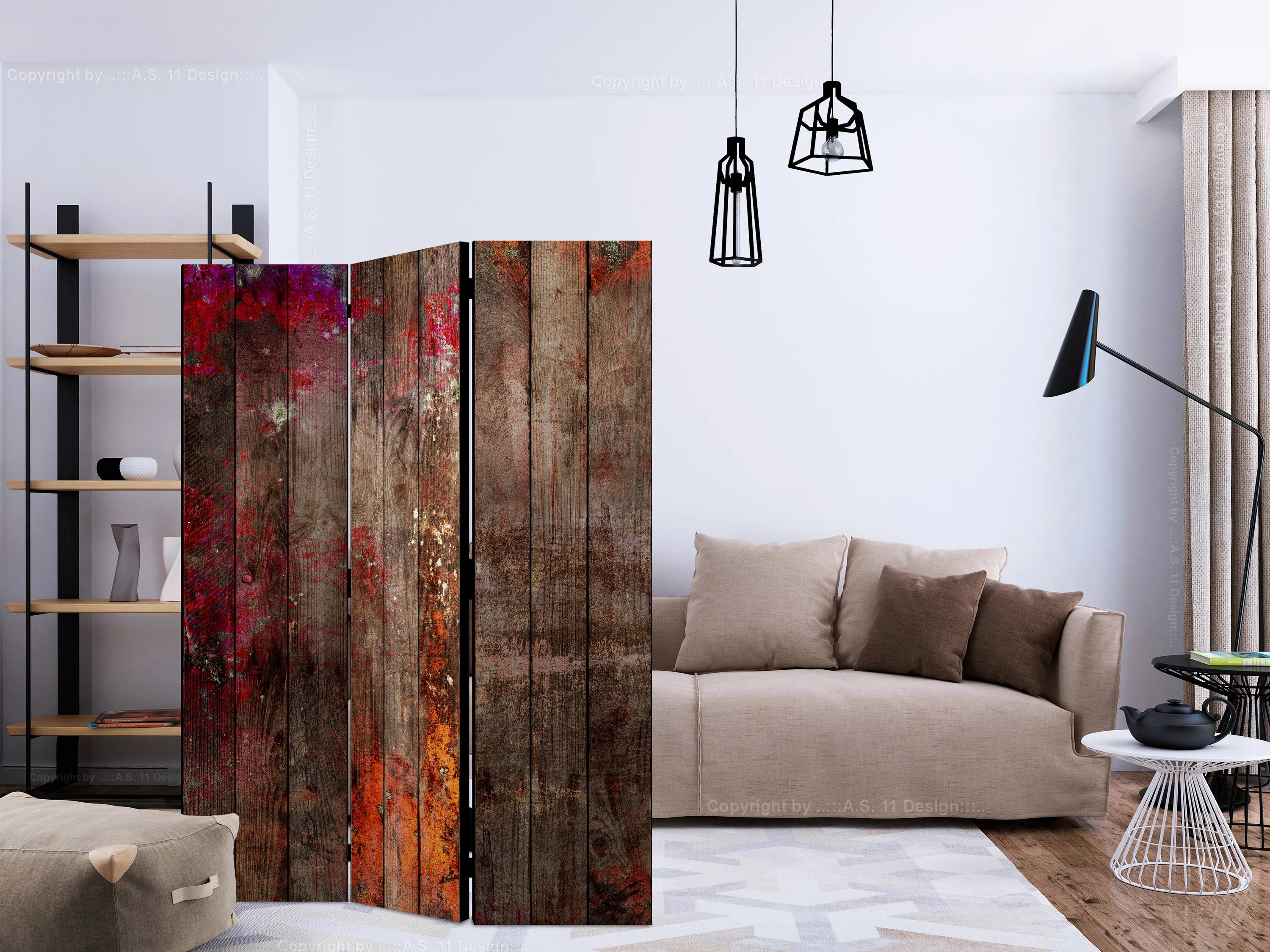 3-teiliges Paravent - Stained Wood [room Dividers] günstig online kaufen