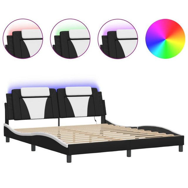 vidaXL Bett, Bettgestell mit LED Schwarz und Weiß 180x200 cm Kunstleder günstig online kaufen