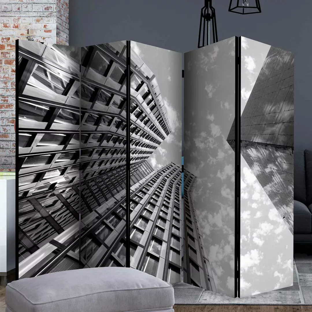 3D Paravent in Grautönen Architektur Motiv Hochhaus günstig online kaufen