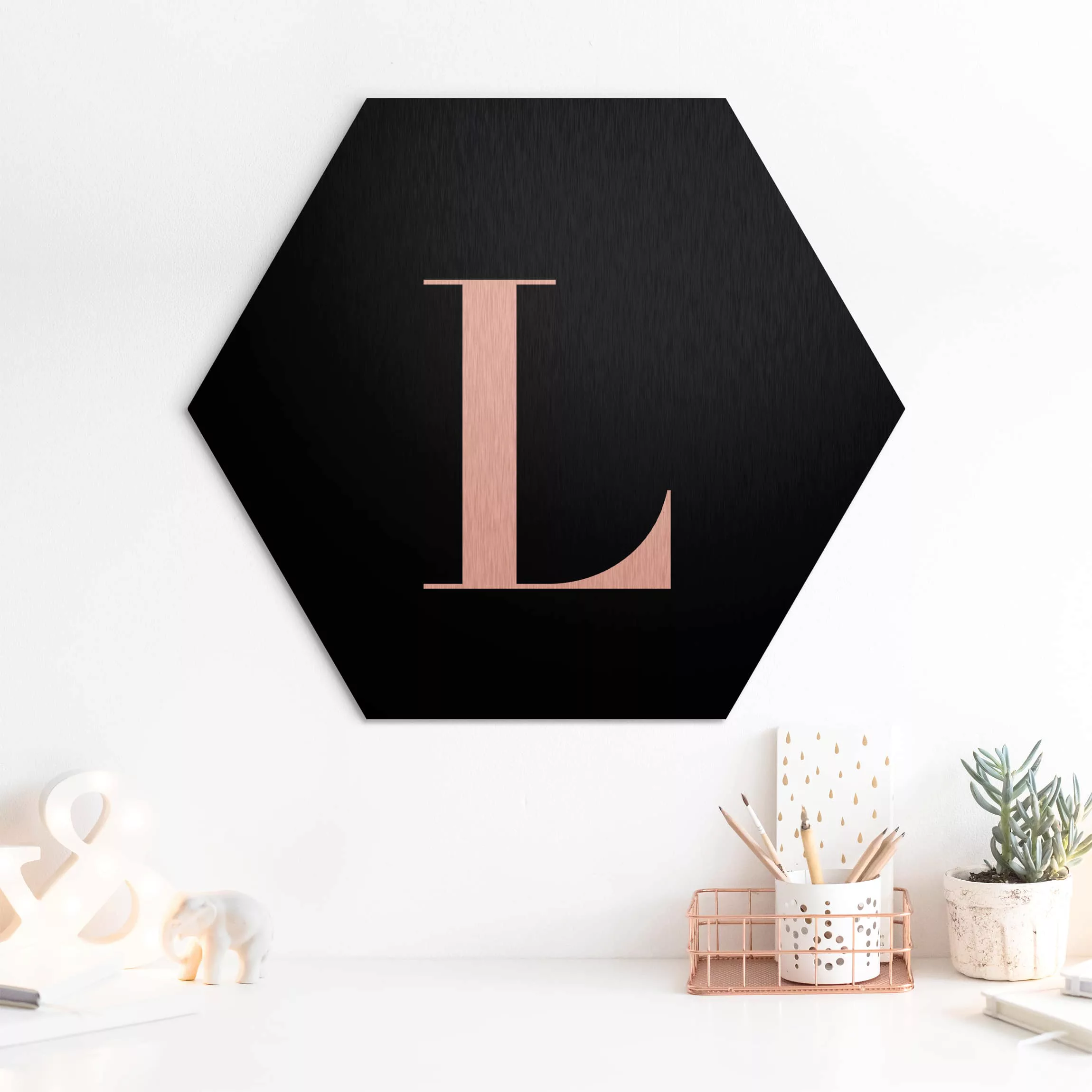 Hexagon-Alu-Dibond Bild Buchstaben Buchstabe Serif Schwarz L günstig online kaufen