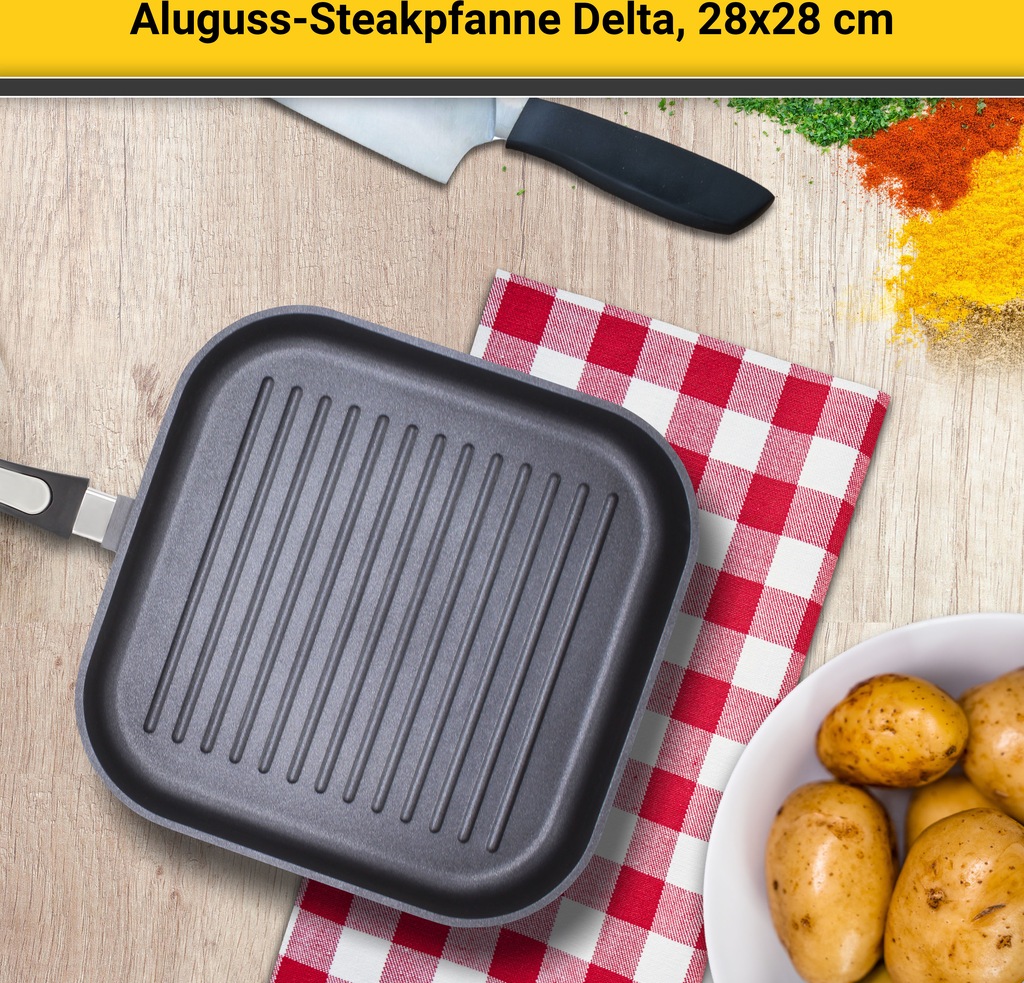 Krüger Steakpfanne »Aluguss Grill-Steakpfanne DELTA, 28 x 28 cm«, Aluminium günstig online kaufen