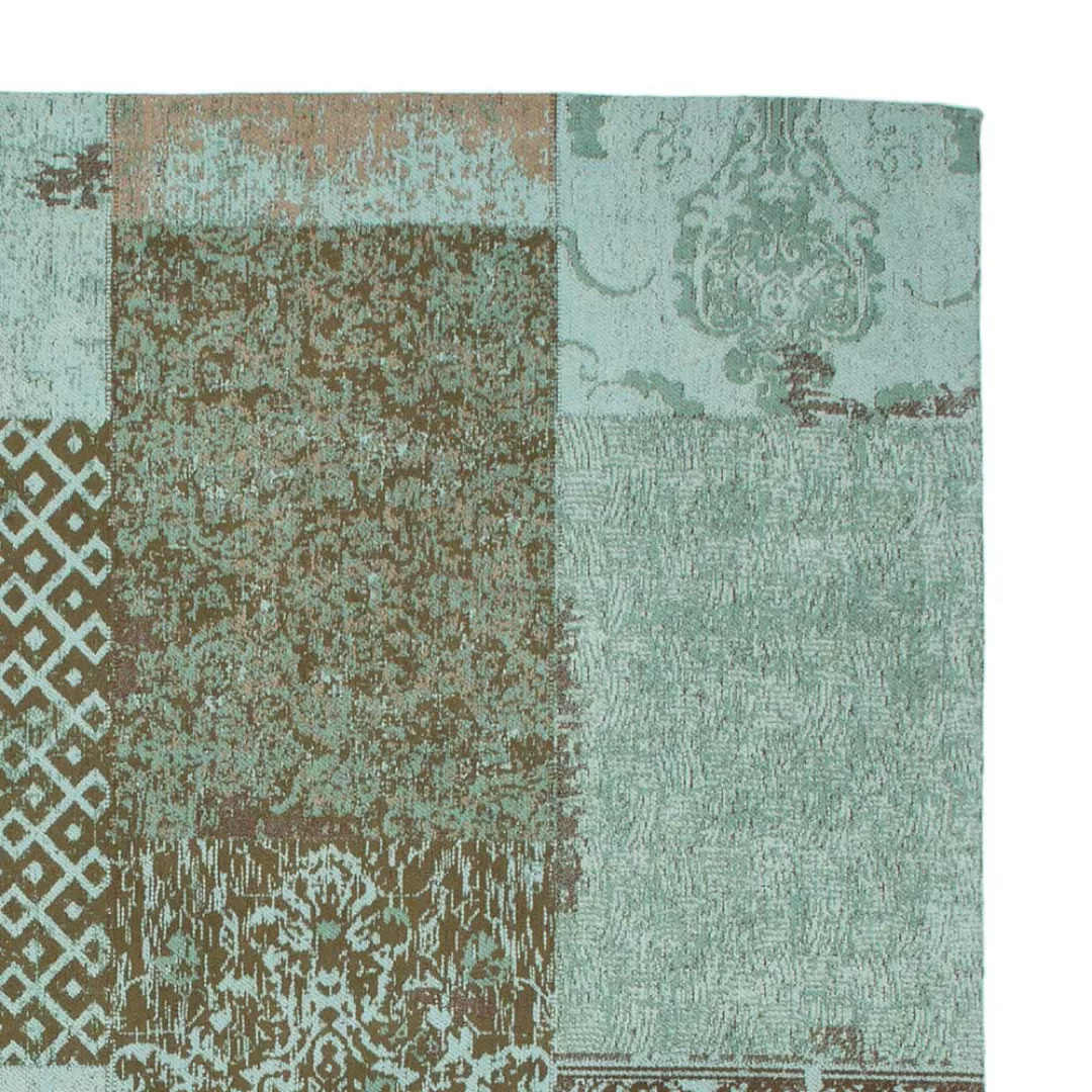 Vintage Teppich in Türkis und Taupe Patchworkmuster günstig online kaufen