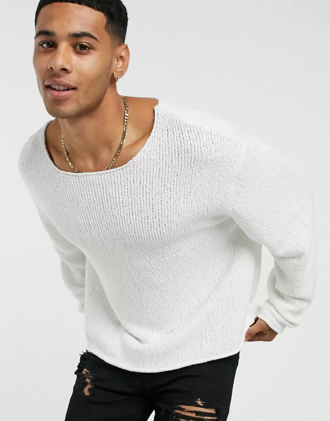 ASOS DESIGN – Strukturierter Oversize-Pullover in gebrochenem Weiß günstig online kaufen