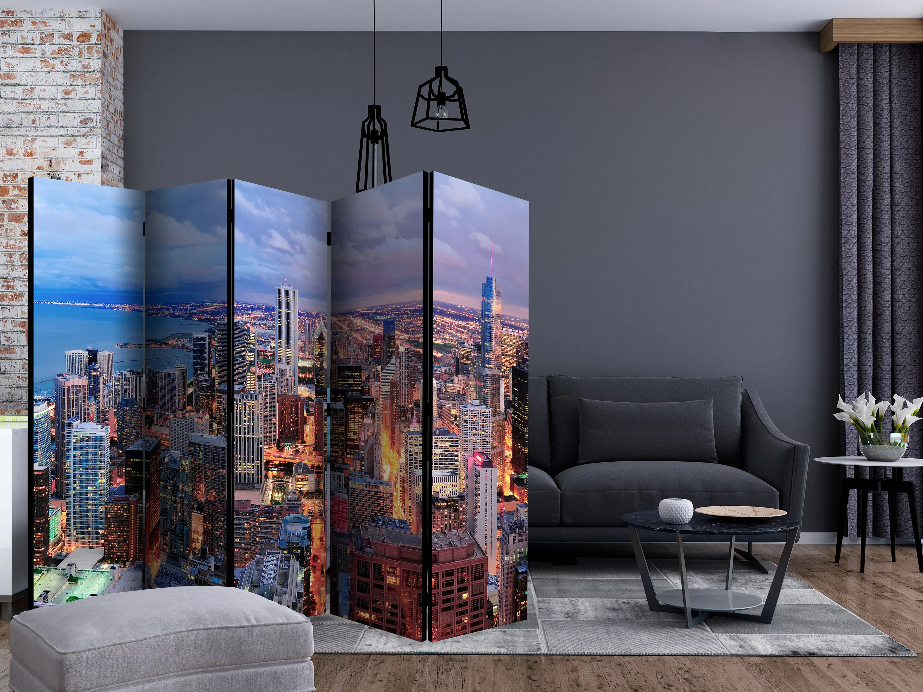 5-teiliges Paravent - Illuminated Chicago Ii [room Dividers] günstig online kaufen
