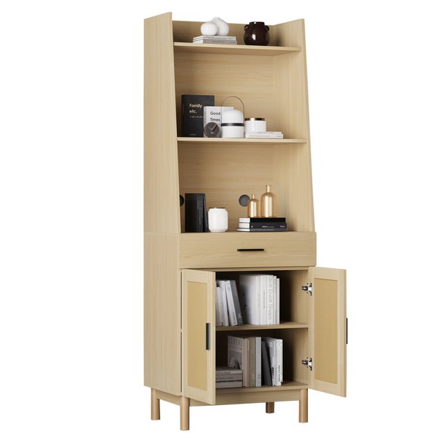 MODFU Vitrine Highboard mit Türen und Schubladen (2 Rattantüren, 1 Schublad günstig online kaufen