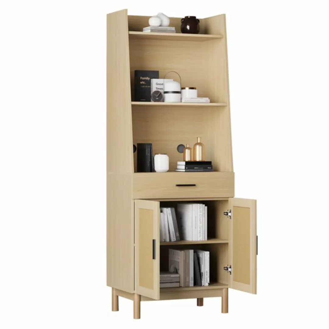 MODFU Vitrine Highboard mit Türen und Schubladen (2 Rattantüren, 1 Schublad günstig online kaufen