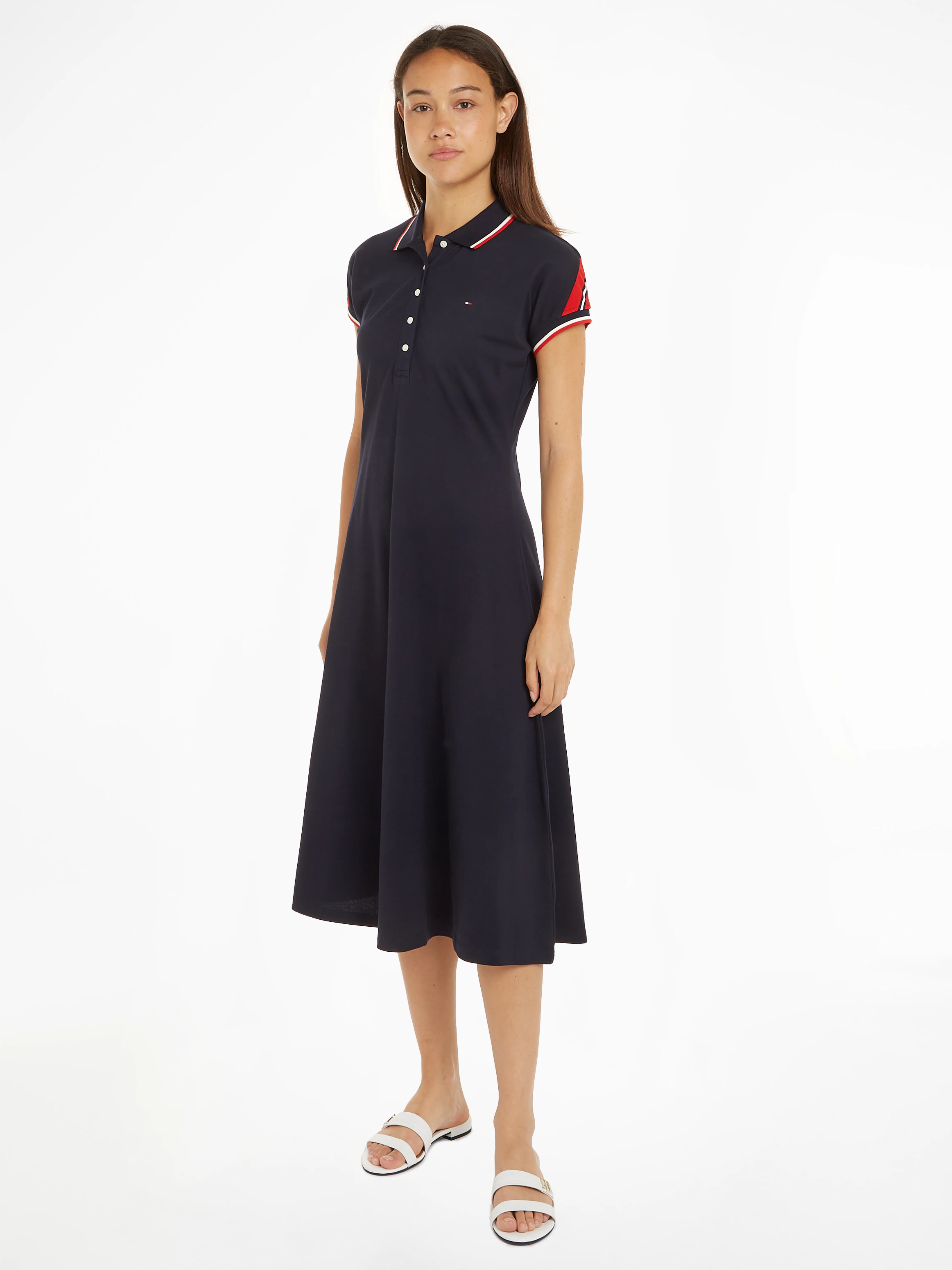 Tommy Hilfiger Polokleid F&F STP SLV KNEE POLO DRESS mit kontrastfarbenen E günstig online kaufen