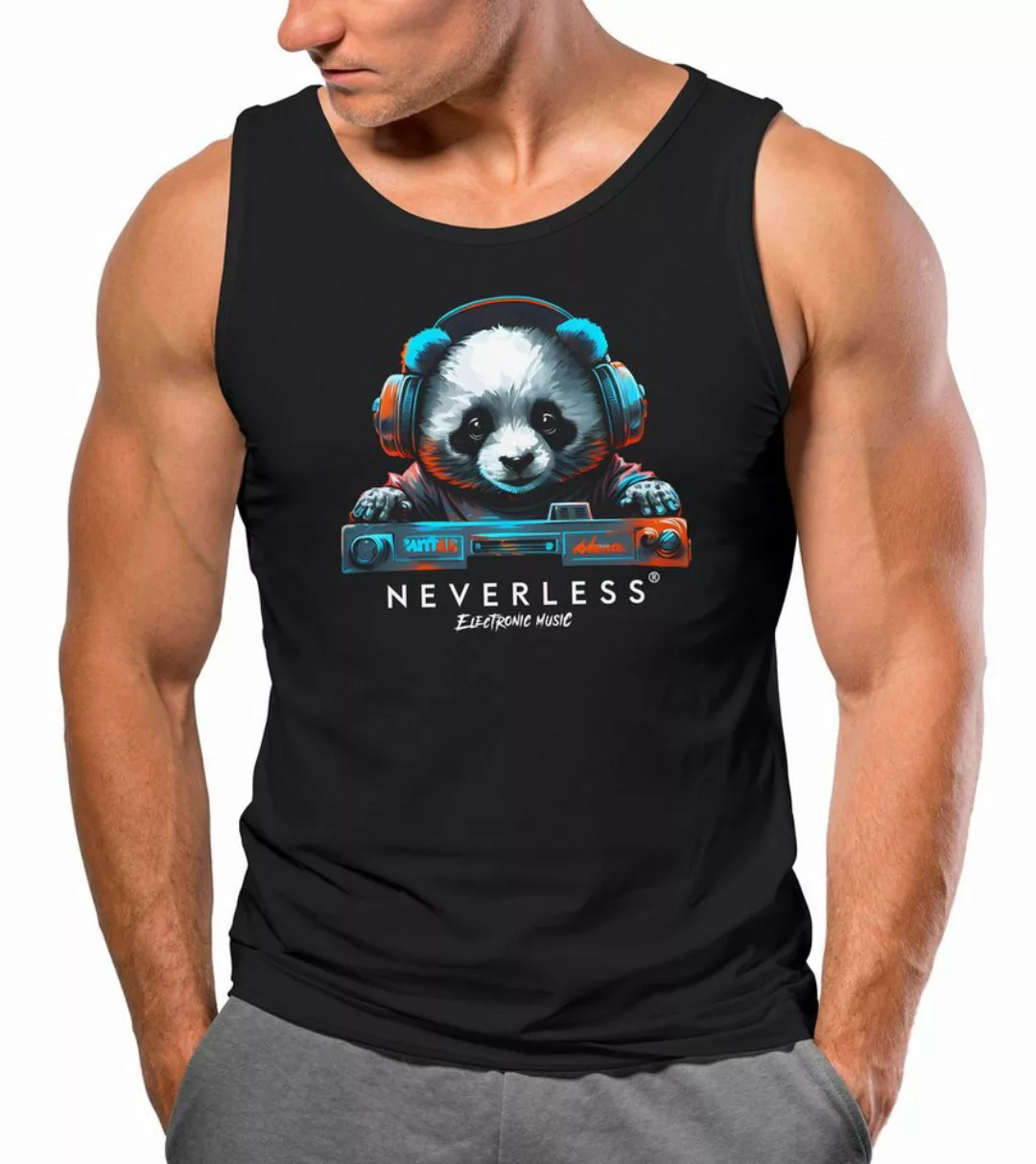 Neverless Tanktop Herren Tank-Top Panda Bär Aufdruck Tiermotiv Musik Techo günstig online kaufen