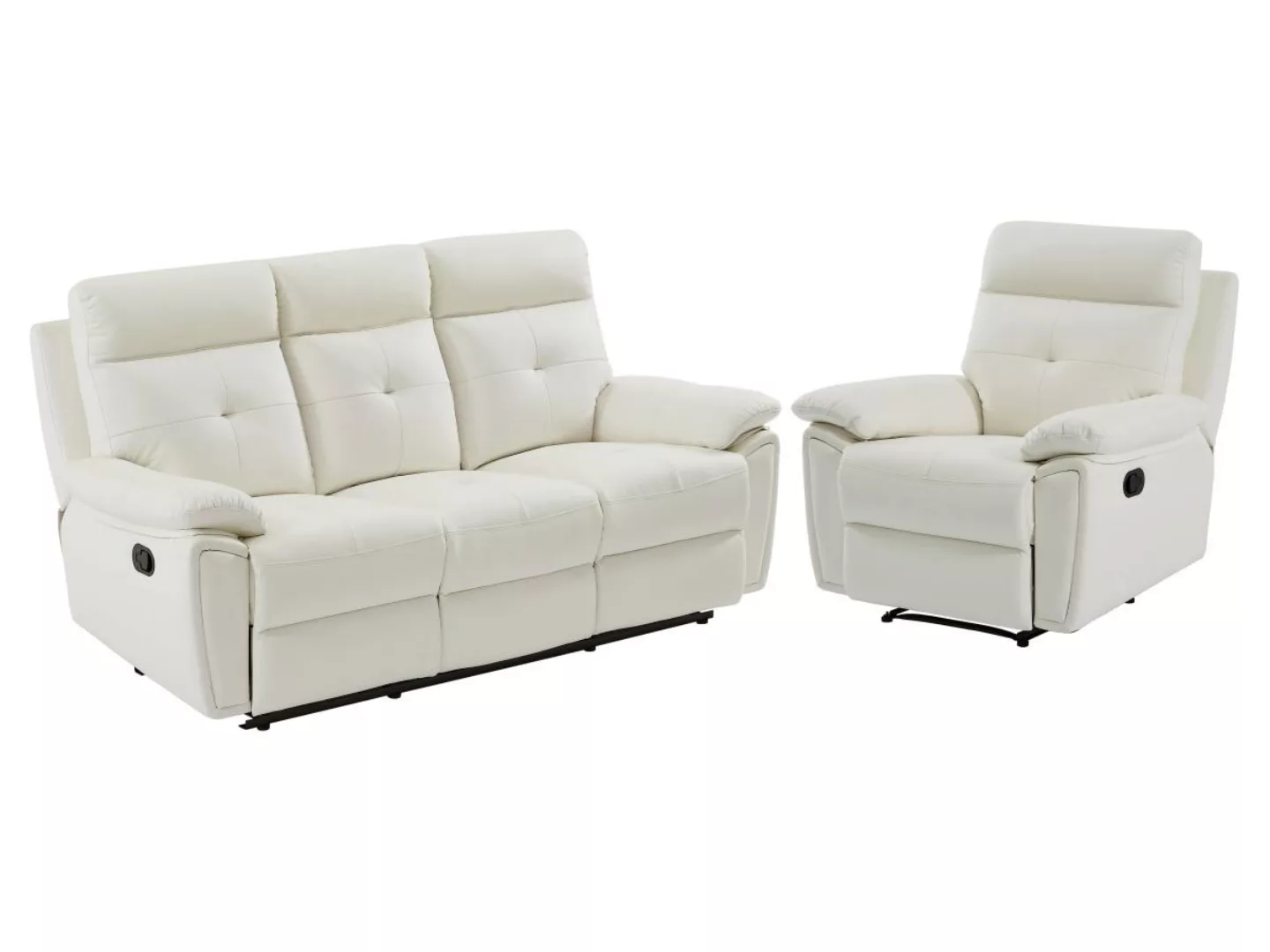 Relaxsofa 3-Sitzer und Relaxsessel - Leder - Weiß - VINETA günstig online kaufen