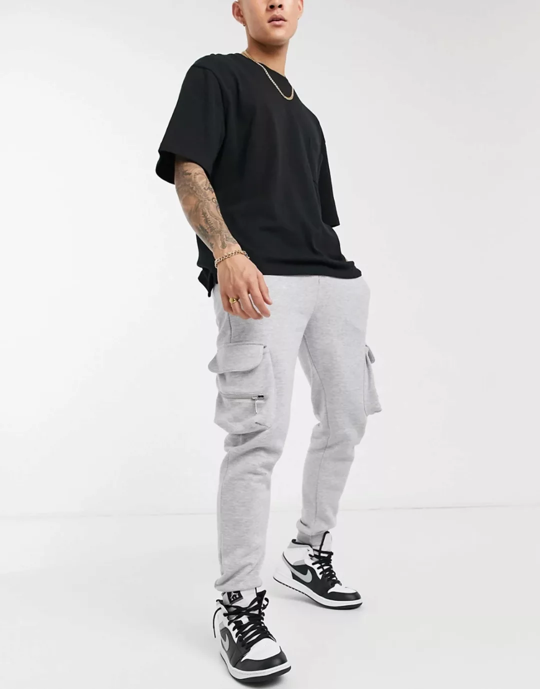 River Island – Schmale Cargo-Jogginghose in Grau günstig online kaufen