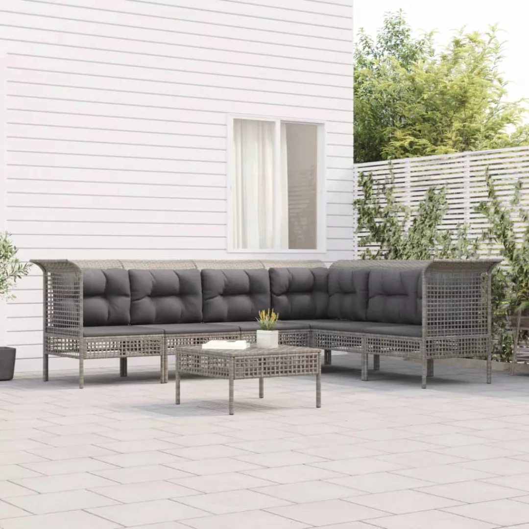 Vidaxl 7-tlg. Garten-lounge-set Mit Kissen Grau Poly Rattan günstig online kaufen