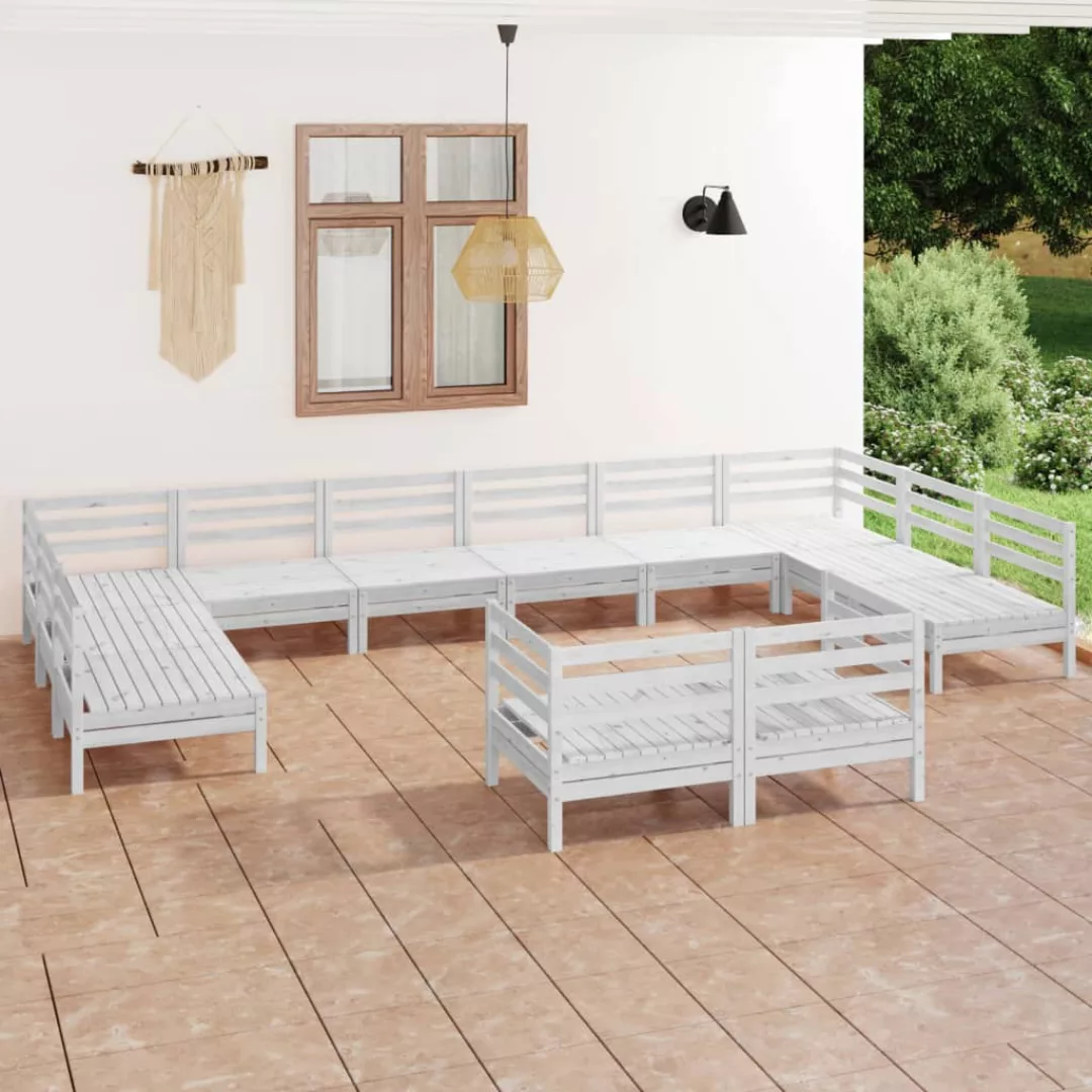 12-tlg. Garten-lounge-set Weiß Massivholz Kiefer günstig online kaufen