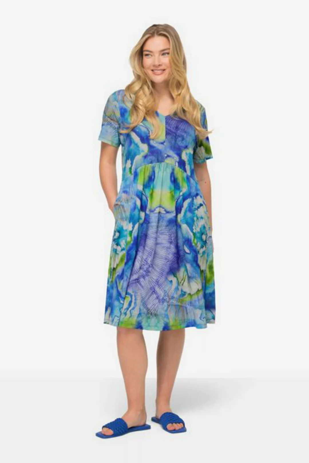 Laurasøn Sommerkleid Jerseykleid Batik-Blüten V-Ausschnitt Halbarm günstig online kaufen