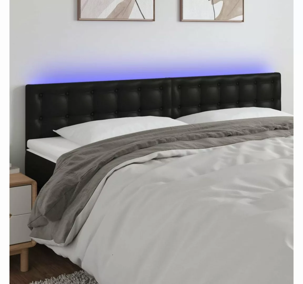 vidaXL Bett, LED Kopfteil Schwarz 180x5x78/88 cm Kunstleder günstig online kaufen