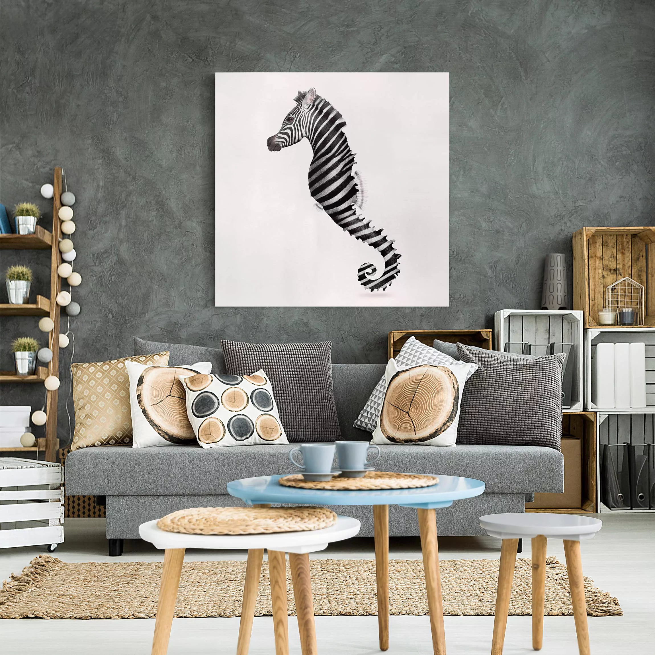 Leinwandbild Tiere - Quadrat Seepferdchen mit Zebrastreifen günstig online kaufen