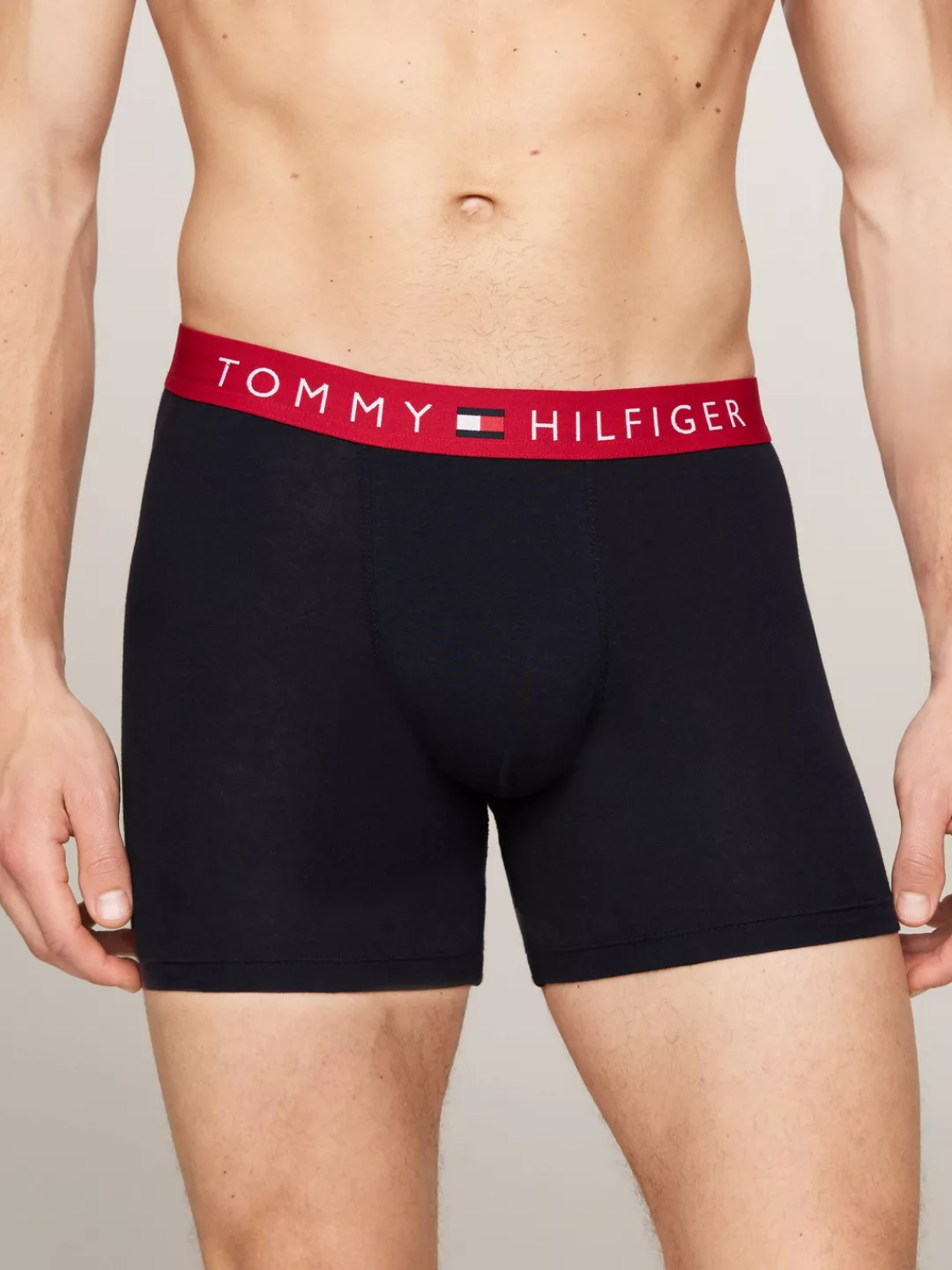 Tommy Hilfiger 3-er Set Trunks Blau mit verschiedenfarbigen Webbund günstig online kaufen