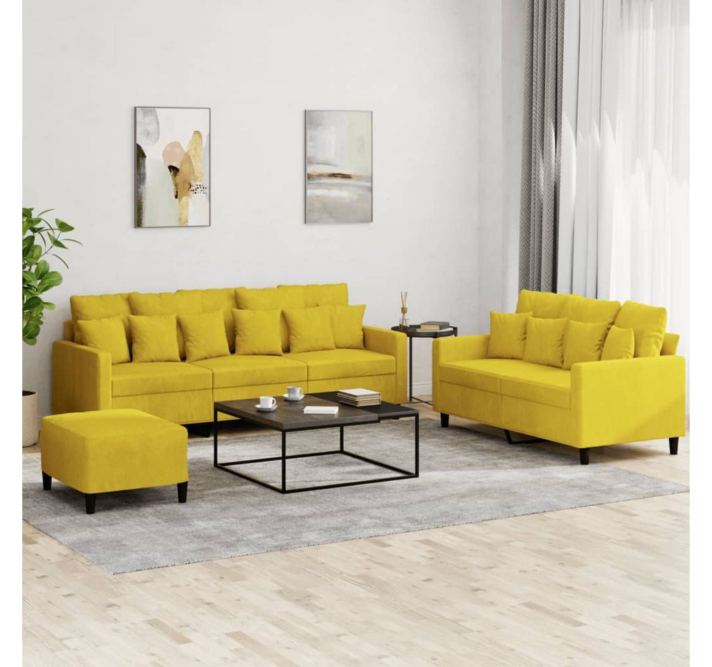 vidaXL Sofa Sofagarnitur Set mit Kissen Samt, 3-tlg., Gelb günstig online kaufen