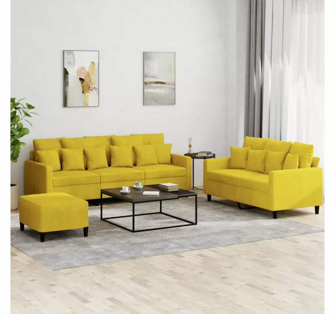 vidaXL Sofa Sofagarnitur Set mit Kissen Samt, 3-tlg., Gelb günstig online kaufen