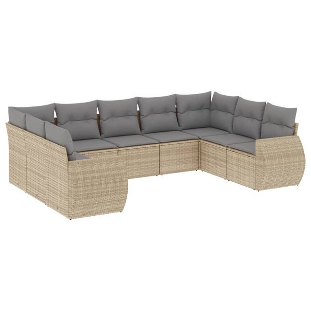 vidaXL Sofaelement 9-tlg. Garten-Sofagarnitur mit Kissen Beige Poly Rattan günstig online kaufen