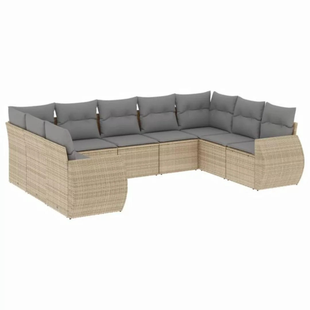 vidaXL Sofaelement 9-tlg. Garten-Sofagarnitur mit Kissen Beige Poly Rattan günstig online kaufen