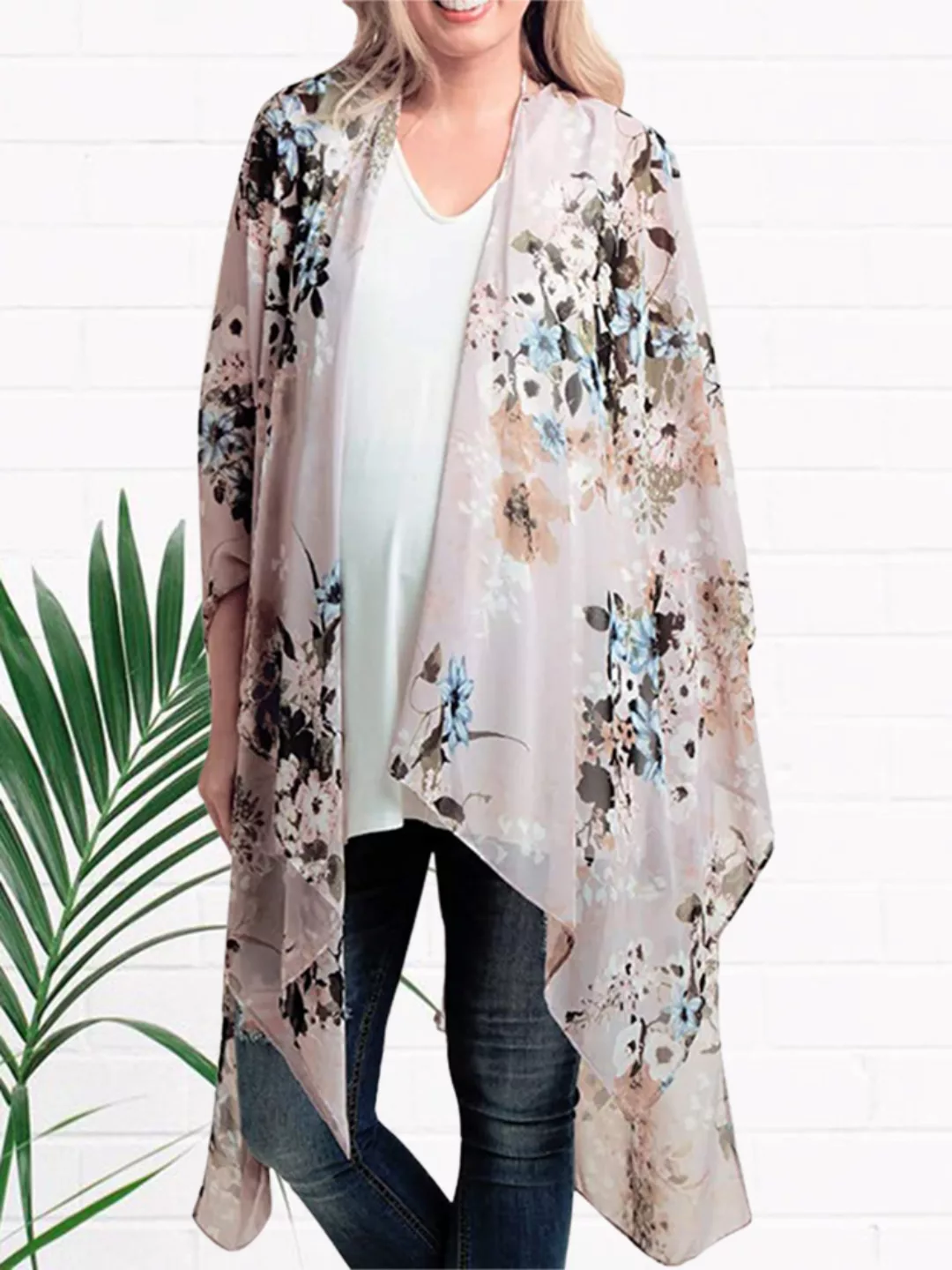 Blumendruck Asymmetrisch Plus Größe Kimono günstig online kaufen