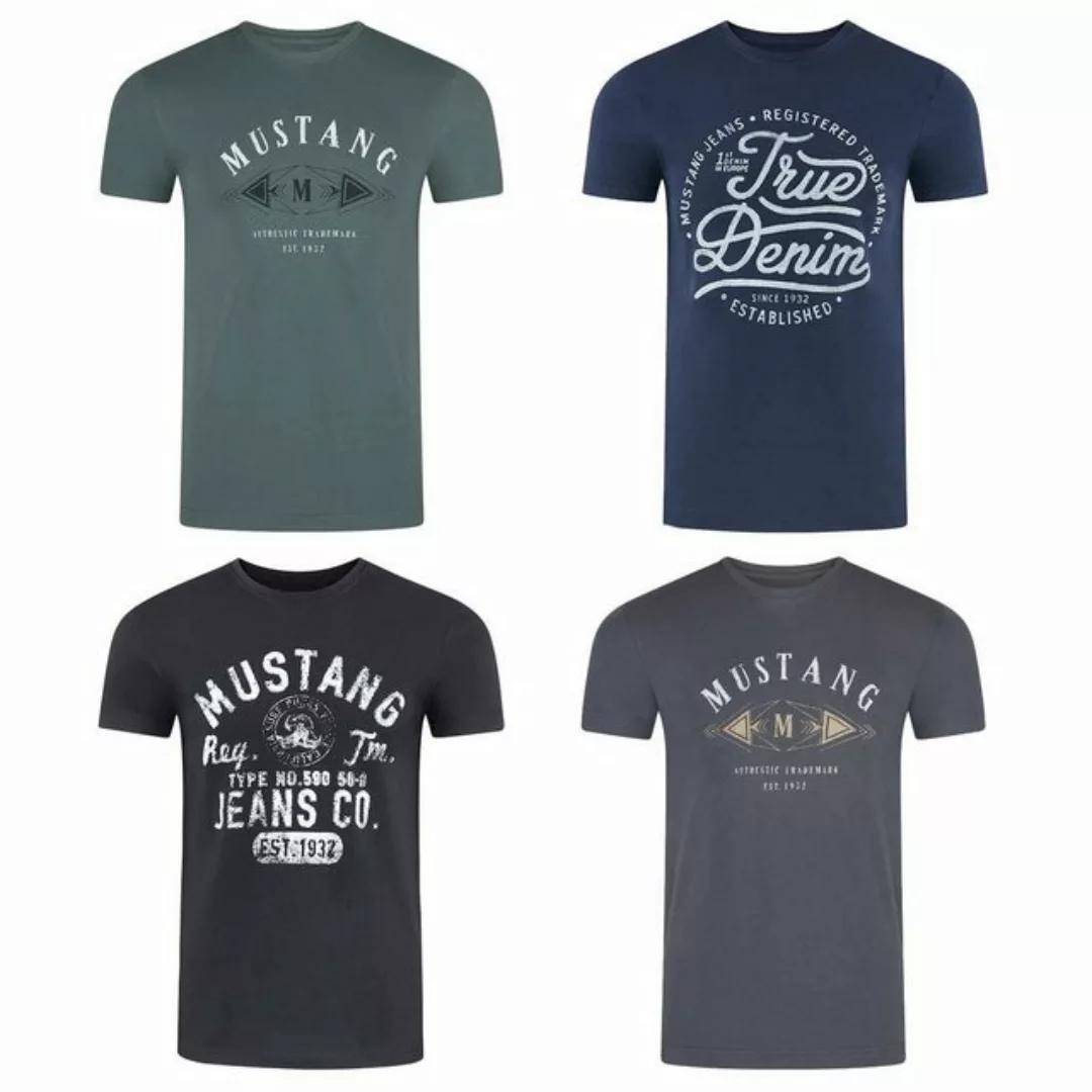 Mustang Herren T-Shirt Mustang Mehrfarbig Rundhals Regular Fit S bis 6XL 4e günstig online kaufen