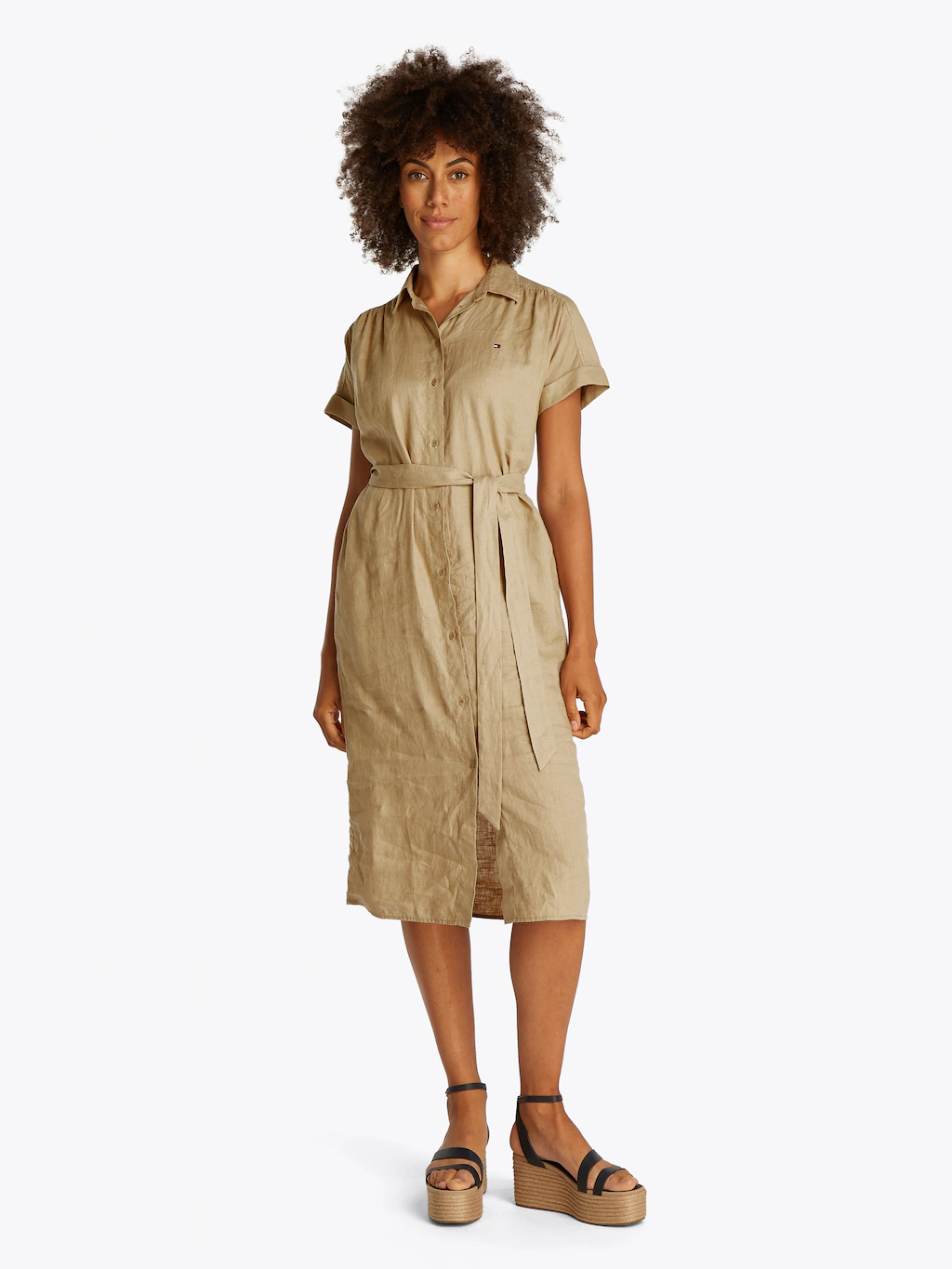 Tommy Hilfiger Hemdblusenkleid "ESS LINEN BELTED S/S MIDI DRESS", mit Gürte günstig online kaufen