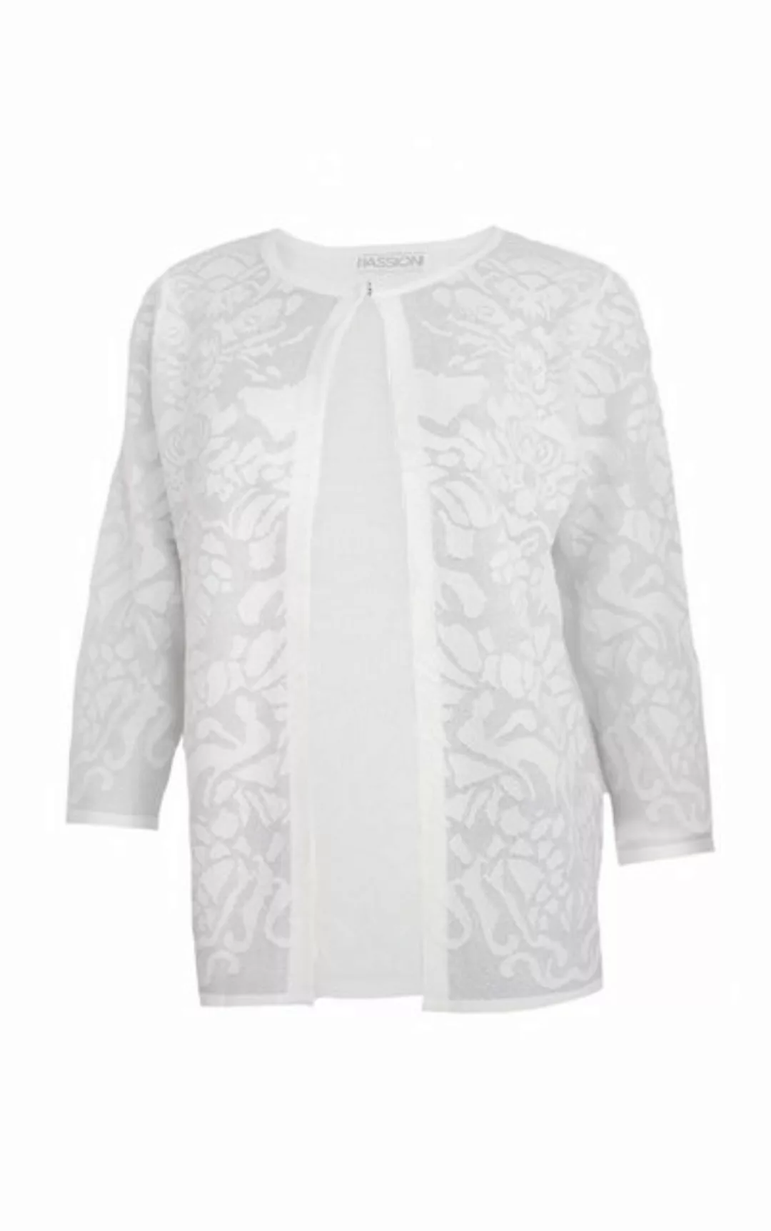 Passioni Cardigan in Grau und Weiß mit floralem Jacquard-Strick günstig online kaufen