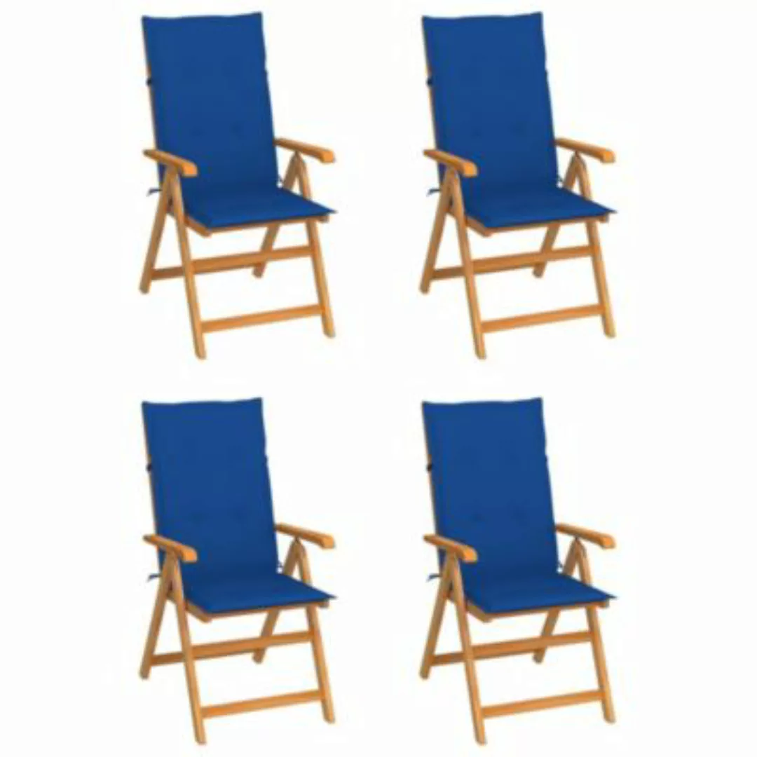 vidaXL Gartenstühle 4 Stk. mit Königsblauen Kissen Massivholz Teak Gartenst günstig online kaufen