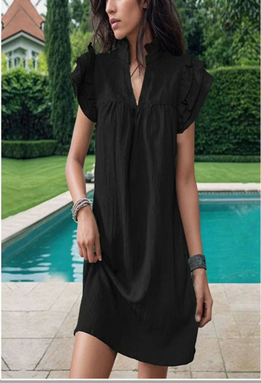 SEGUEN Sommerkleid Temperament Fashion Stehkragen Einfarbiges Kleid (Kleid günstig online kaufen