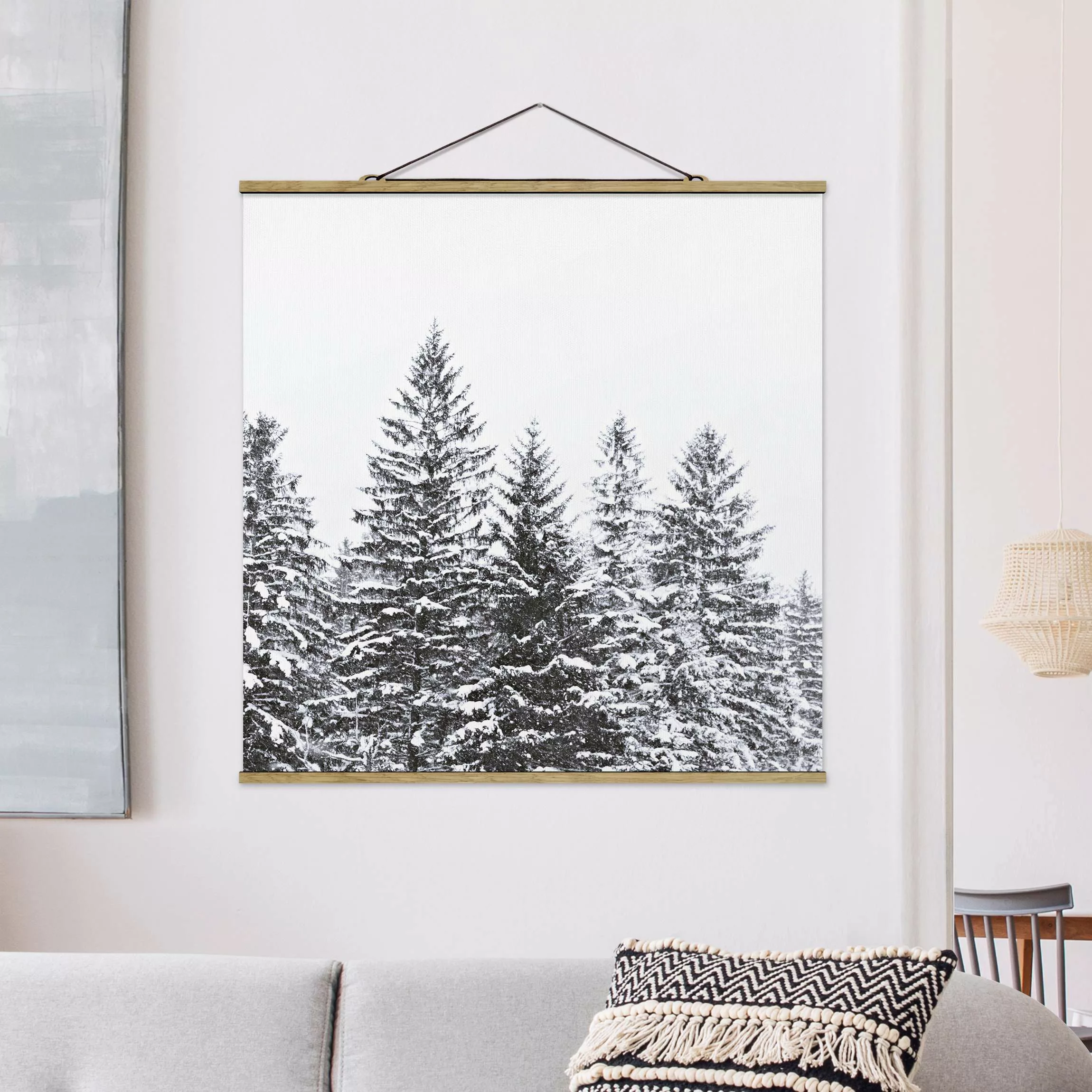 Stoffbild mit Posterleisten Dunkle Winterlandschaft günstig online kaufen