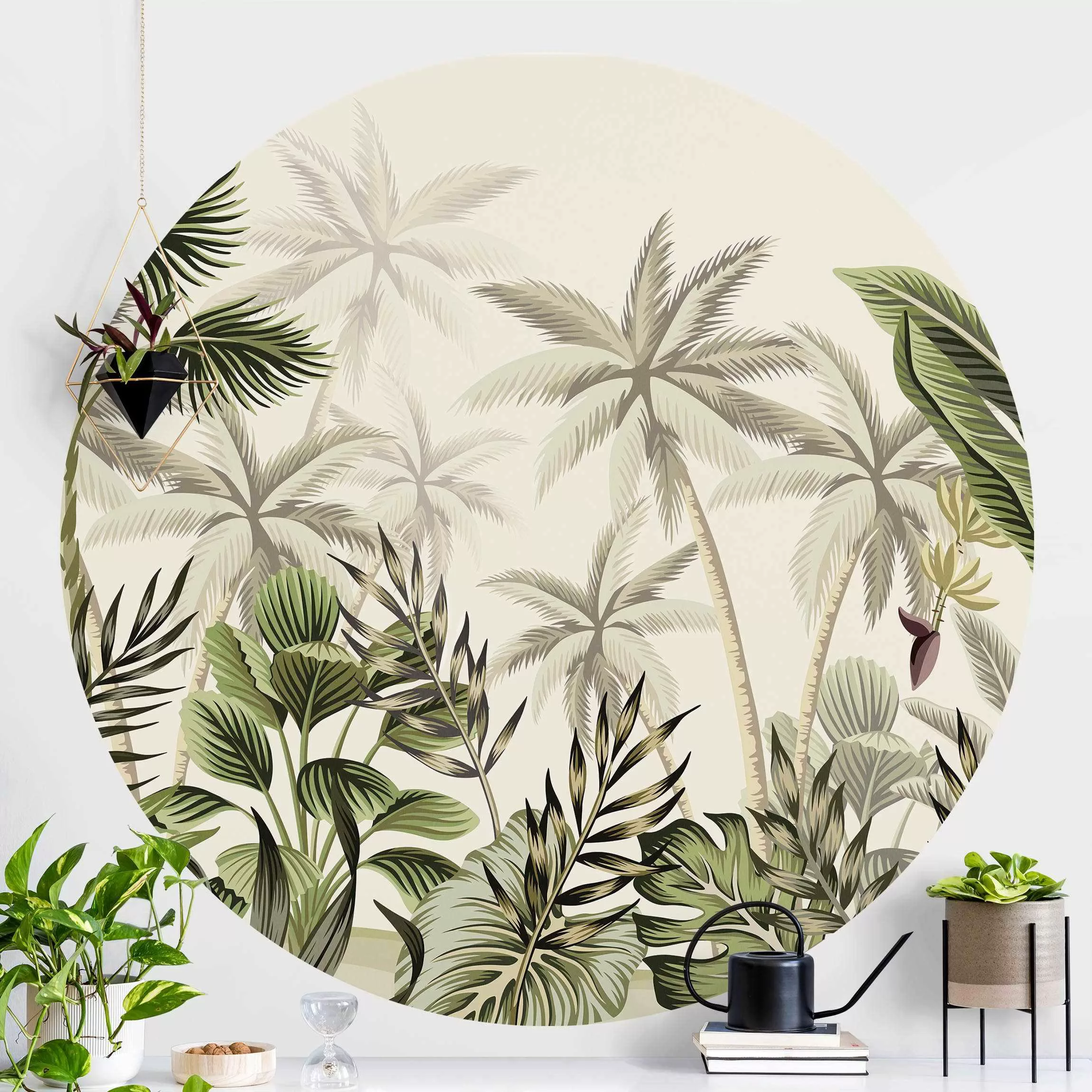 Runde Tapete selbstklebend Palmen im Dschungel günstig online kaufen