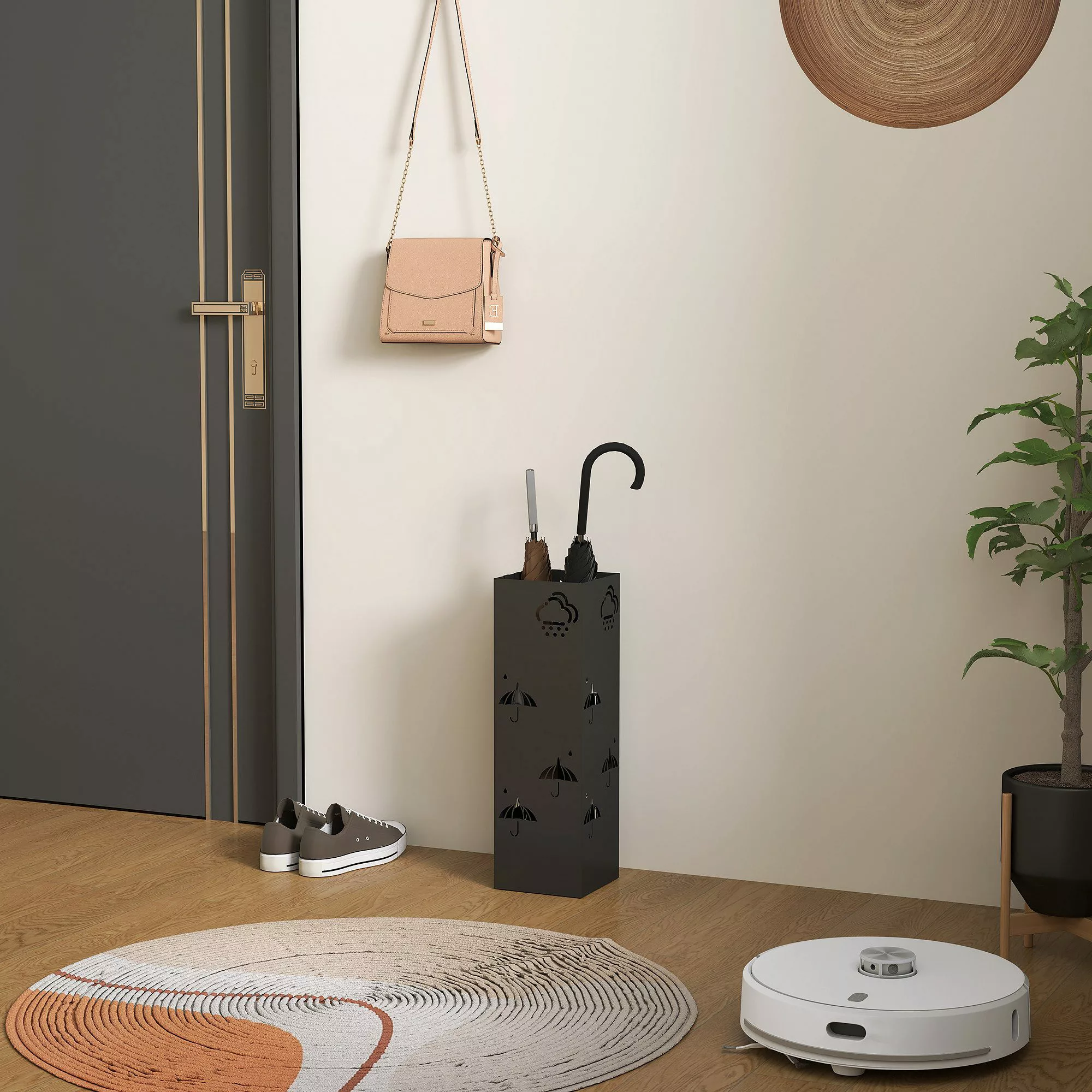 HOMCOM Schirmständer Regenschirmhalter mit 4 Haken, günstig online kaufen
