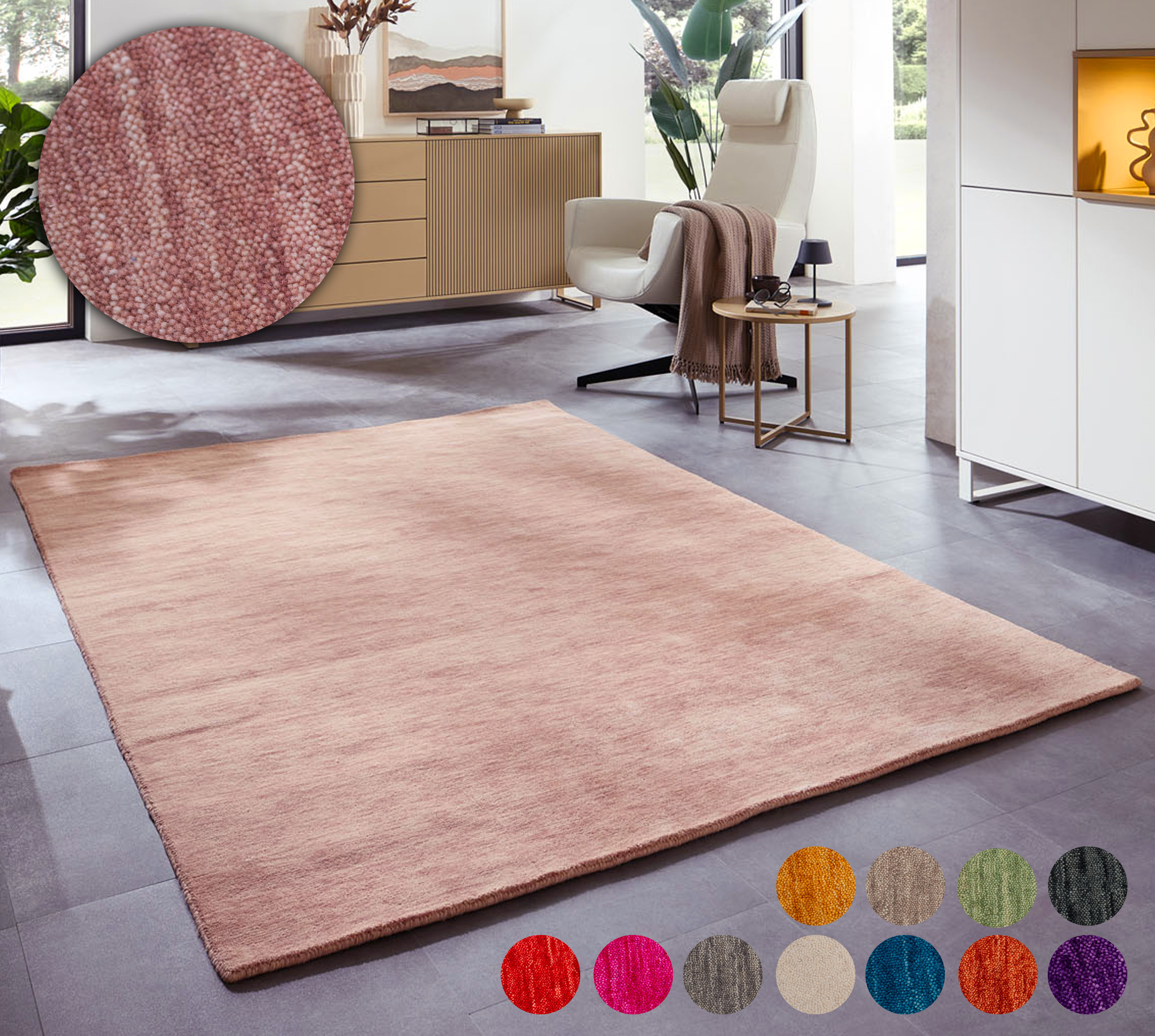 THEKO Wollteppich »Holi«, rechteckig, 13 mm Höhe, Uni-Farben, leicht melier günstig online kaufen