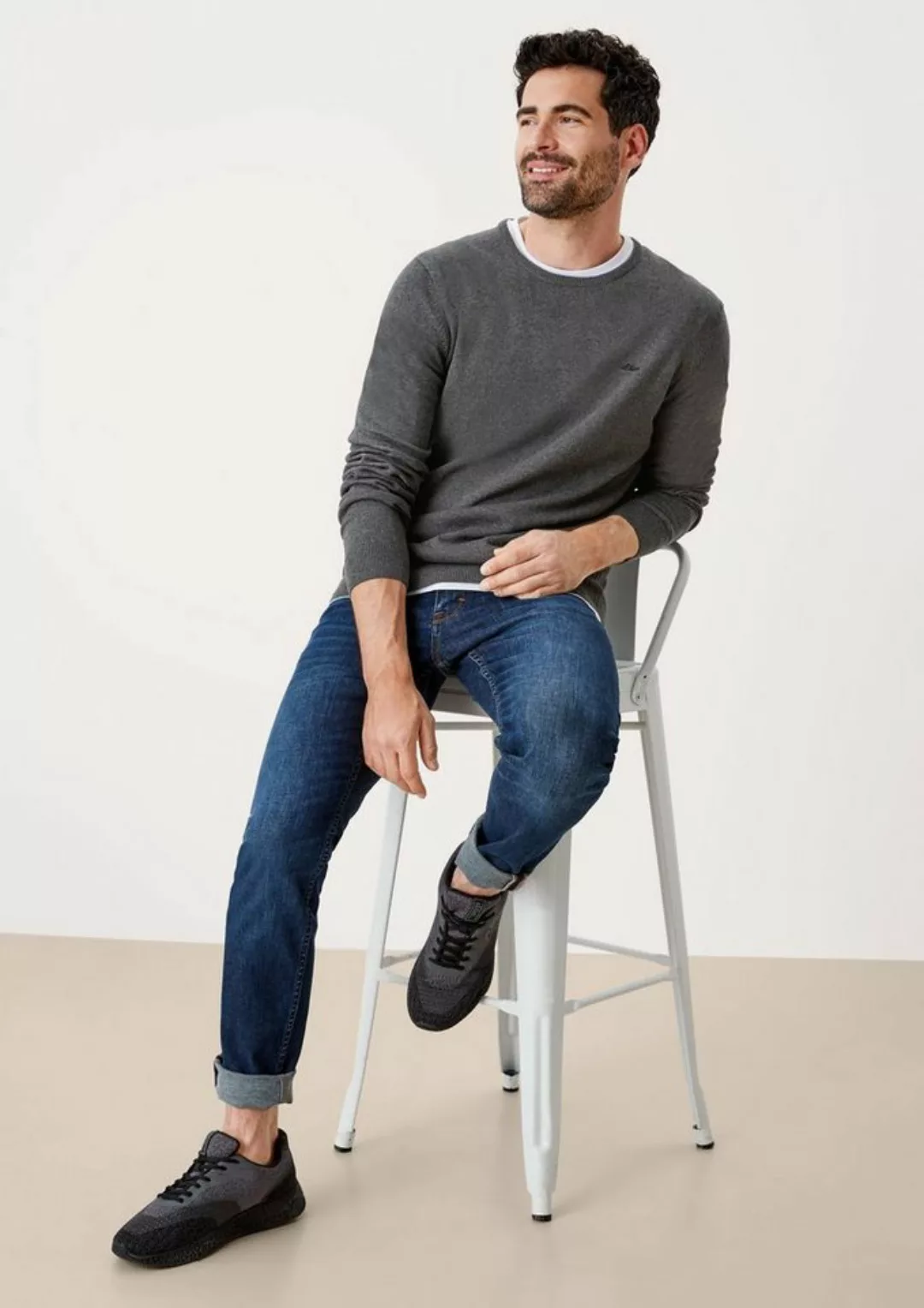 s.Oliver Strickpullover Pullover aus Feinstrick Logo günstig online kaufen
