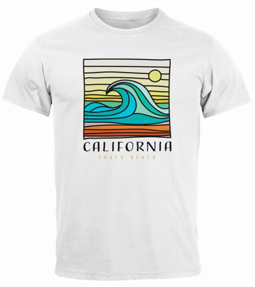 Neverless Print-Shirt Herren T-Shirt California South Beach Welle Wave Surf günstig online kaufen