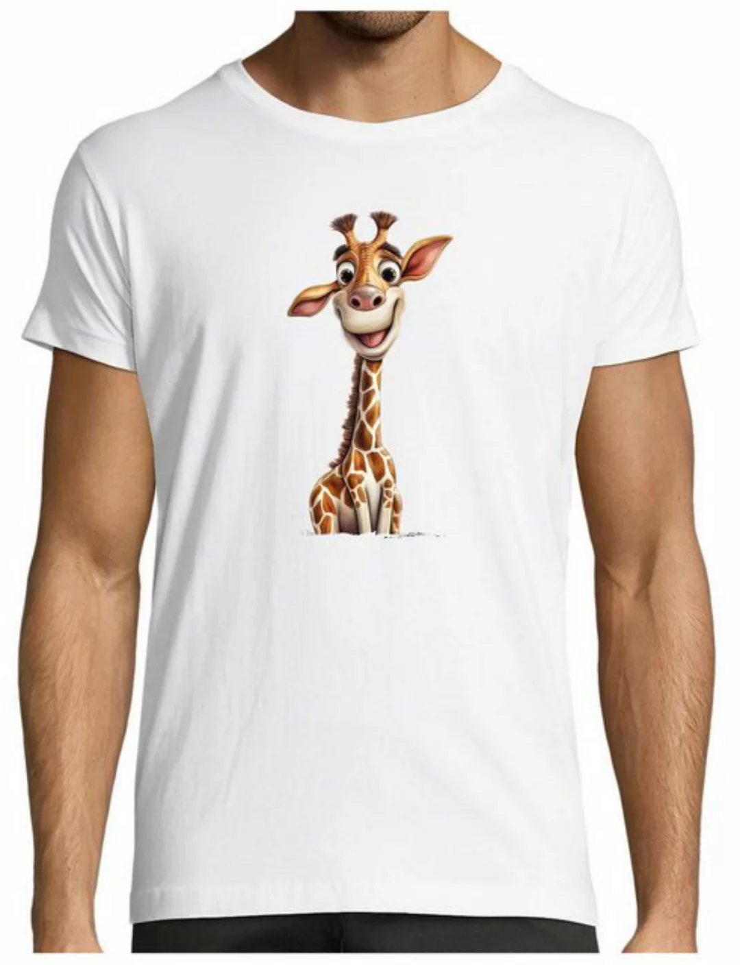 MyDesign24 T-Shirt Herren Print Shirt - Cartoon Giraffe Brustprint Baumwoll günstig online kaufen