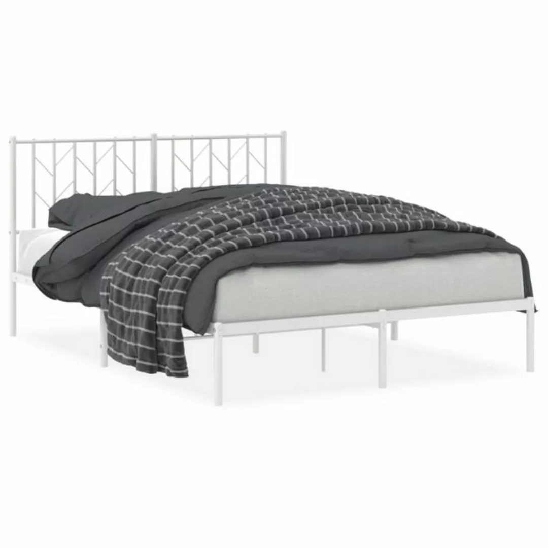 vidaXL Bettgestell, Bettrahmen mit Kopfteil Metall Weiß 140x190 cm günstig online kaufen