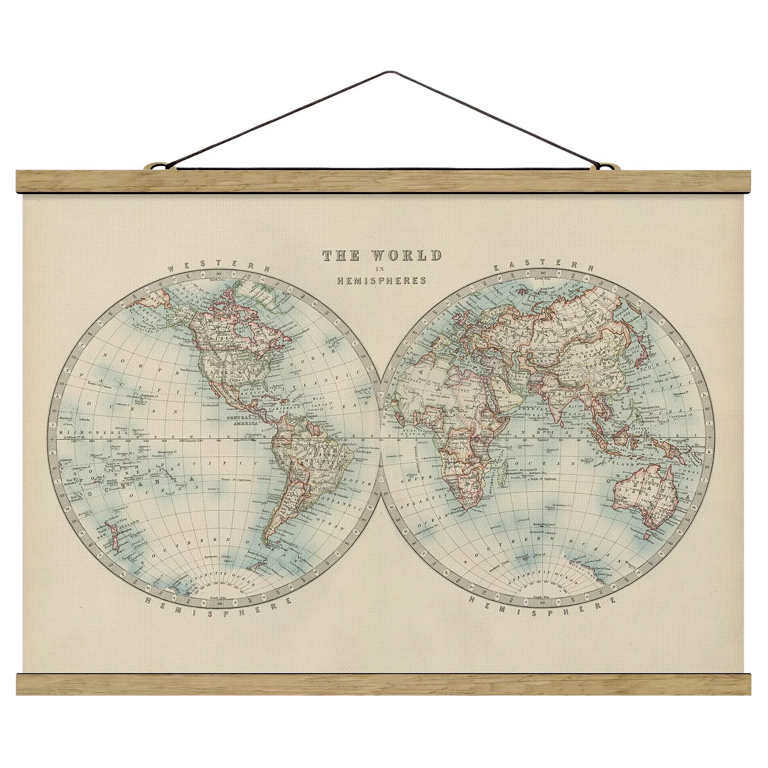 Stoffbild Karten mit Posterleisten - Querformat Vintage Weltkarte Die zwei günstig online kaufen