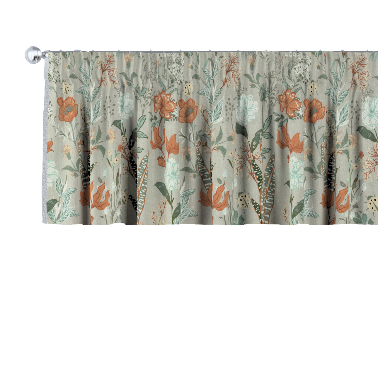 Kurzgardine mit Kräuselband, grau-orange-grün, 260 x 40 cm, Flowers (143-70 günstig online kaufen