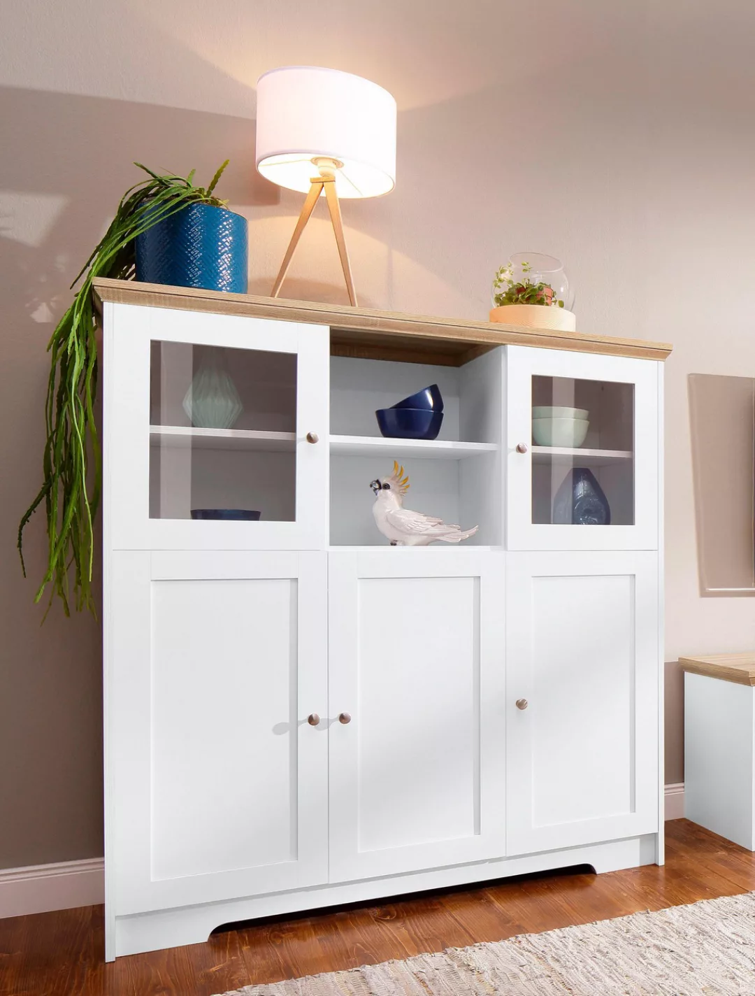 Home affaire Highboard "Nanna", Vitrine in Eichen-Optik, Breite 118 cm günstig online kaufen