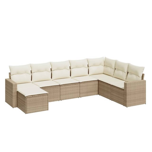 vidaXL Sofaelement 8-tlg. Garten-Sofagarnitur mit Kissen Beige Poly Rattan günstig online kaufen