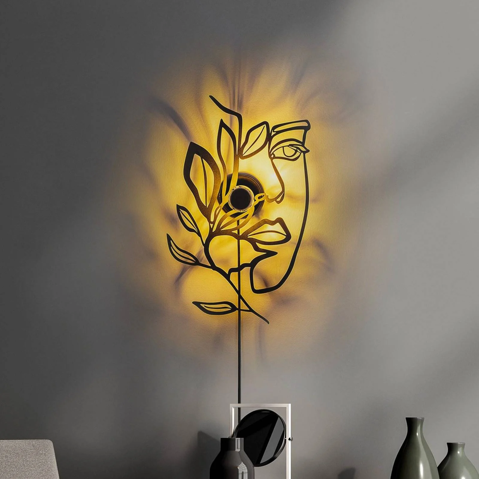 Wandlampe Flower Faced, schwarz, Metall, 54 x 34 cm, Stecker günstig online kaufen