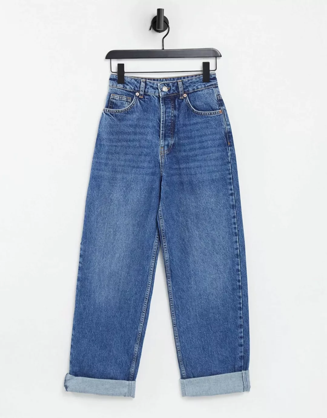 Topshop – One – Oversize-Mom-Jeans in verwaschenem Mittelblau günstig online kaufen