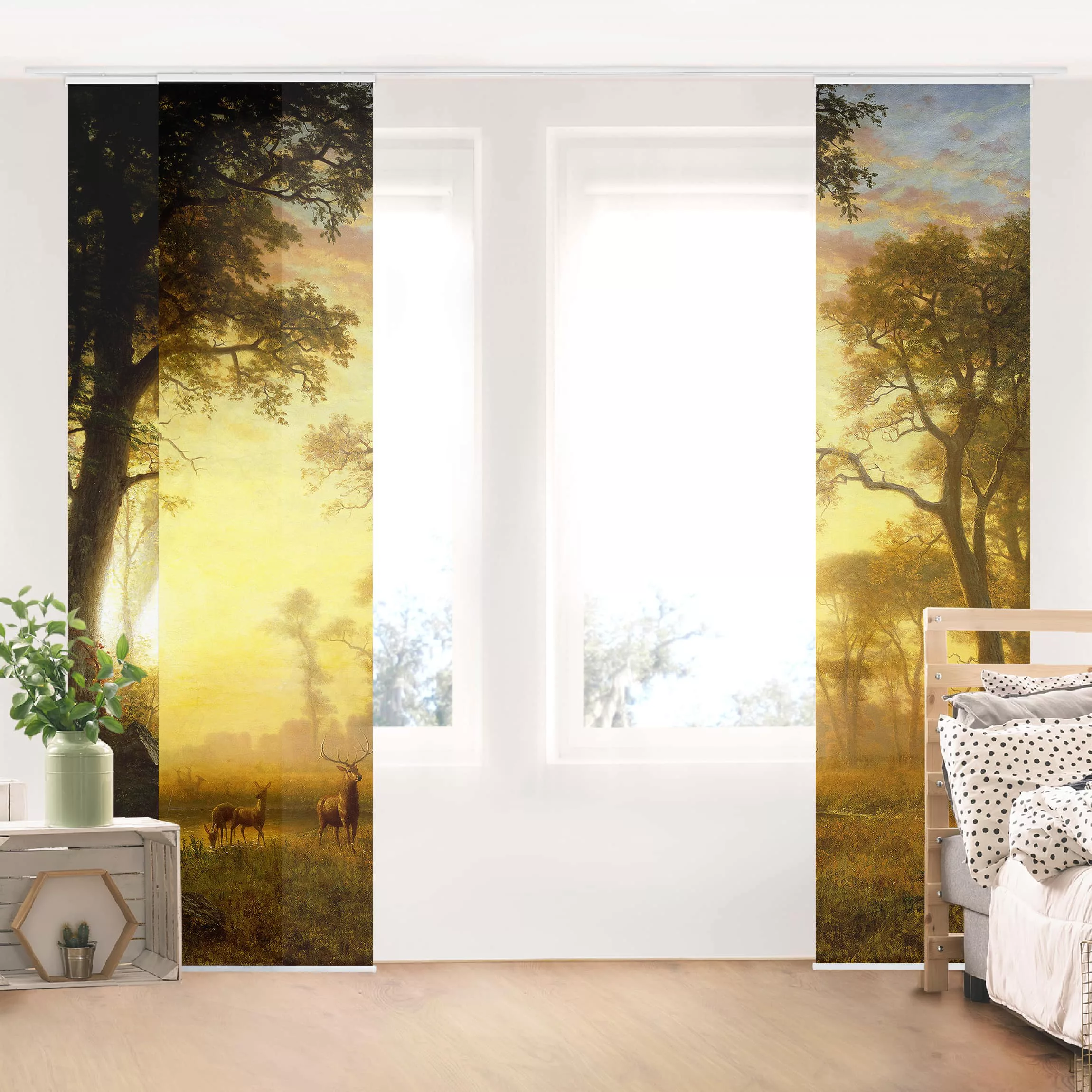 Schiebegardinen Set Kunstdruck Albert Bierstadt - Sonnenbeschienene Lichtun günstig online kaufen